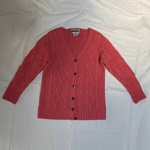 Aran Crafts Ireland 100% Merino Wool Coral Salmon Sweater Cardigan